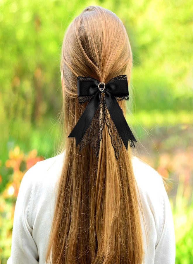 BOHUIZ 2 Pcs Black Lace Hair Bow Clips for Women, Cute Lace Bows for Hair with Tail Ribbon for Wedding Halloween Gothic Dress Decor Accessories Gift - Image 5